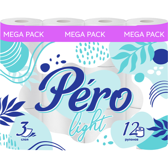 Туалетная бумага «Pero» Light, 3 слоя, 12 рулонов