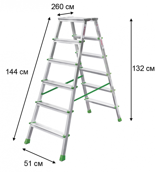 Стремянка алюминиевая, 2x6 ступеней, площадка 260 мм, NV212, Новая высота, 2120206