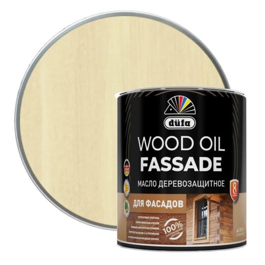 Масло для деревянных фасадов для защиты Düfa WOOD OIL FASSADE, для любых пород древесины, полуматовое, бесцветный, 0.8 л