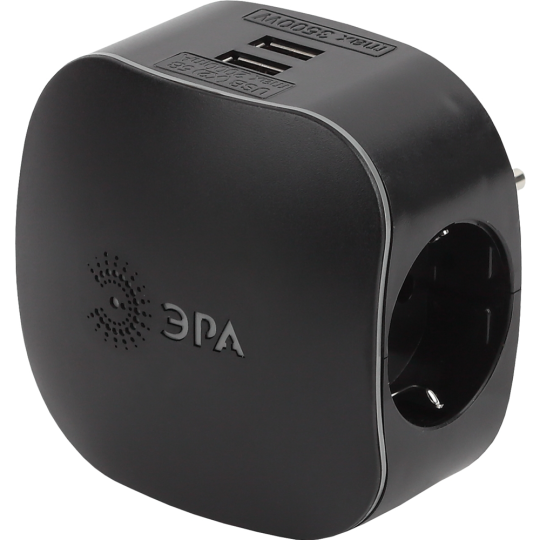 Электроразветвитель «ЭРА» SP-3e-USB-Black, Б0046364