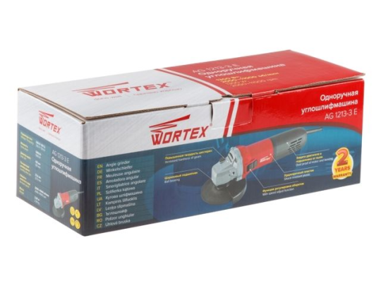 Одноручная углошлифмашина WORTEX AG 1213-3 E в кор. 1300 Вт, 125 мм, 0-11000 об/мин (рег. об., пылезащита двигателя и подшипника)