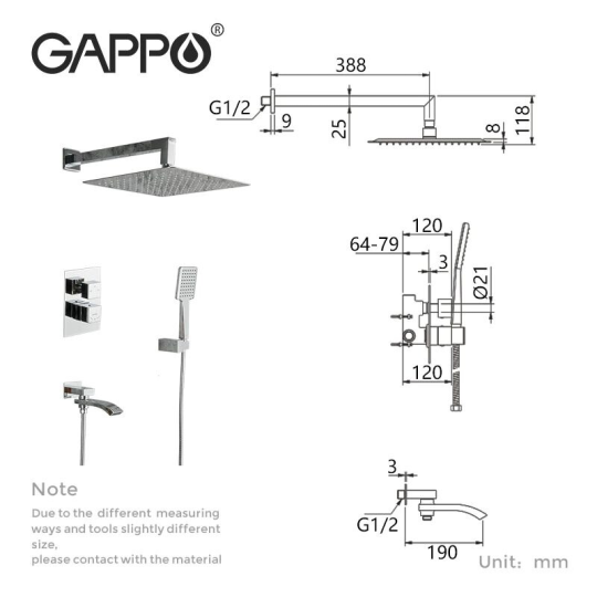 Душевая система скрытого монтажа с термостатом Gappo G7107-40 Хром