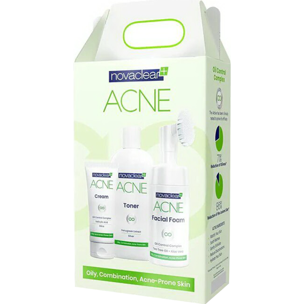 Набор косметический «NovaClear» acne, крем + тонер + пенка для лица, 40 + 150 + 100 мл