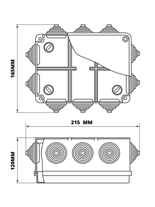 Распаячная коробка ОП 190х140х120мм, крышка, IP55, 10 гермовводов,  TDM SQ1401-1246(2)