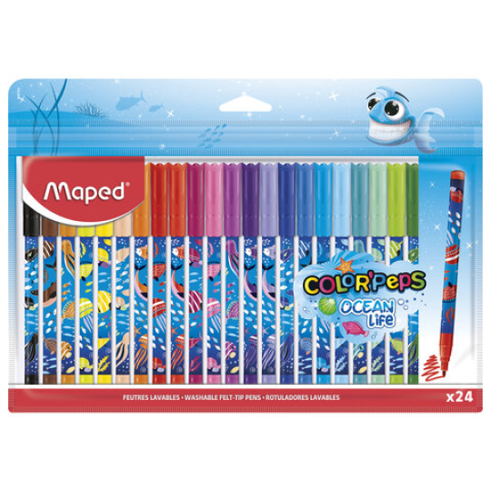 Фломастеры MAPED COLOR'PEPS "Ocean Life", 24 цвета, смываемые, вентилируемый колпачок