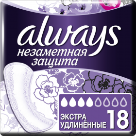 Еже­днев­ные ги­ги­е­ни­че­ские про­клад­ки «Always» Single, неза­мет­ная защита, 18 шт