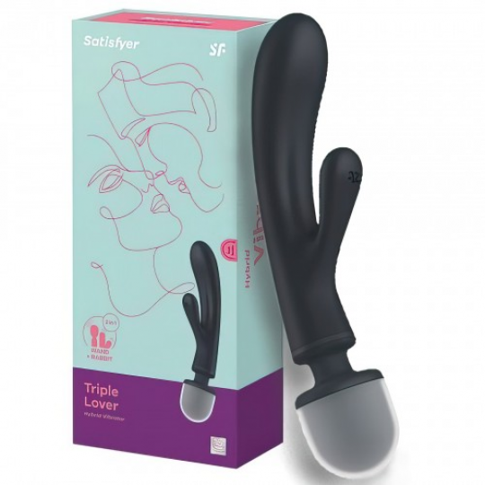 Двусторонний вибратор с клиторальным стимулятором Wand + Rabbit Satisfyer Triple Lover