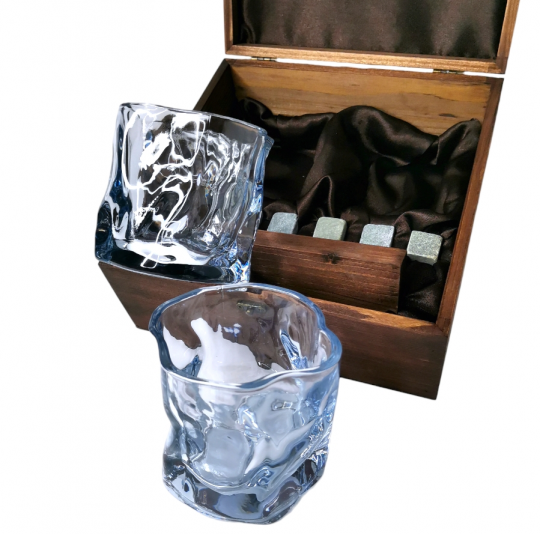 Подарочный набор для виски в деревянной шкатулке с камнями AmiroTrend ABW-304 brown transparent blue