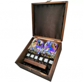 Подарочный набор для виски в деревянной шкатулке с камнями AmiroTrend ABW-304 brown pearl