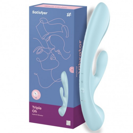 Двусторонний вибратор с клиторальным стимулятором Satisfyer Triple Oh Blue