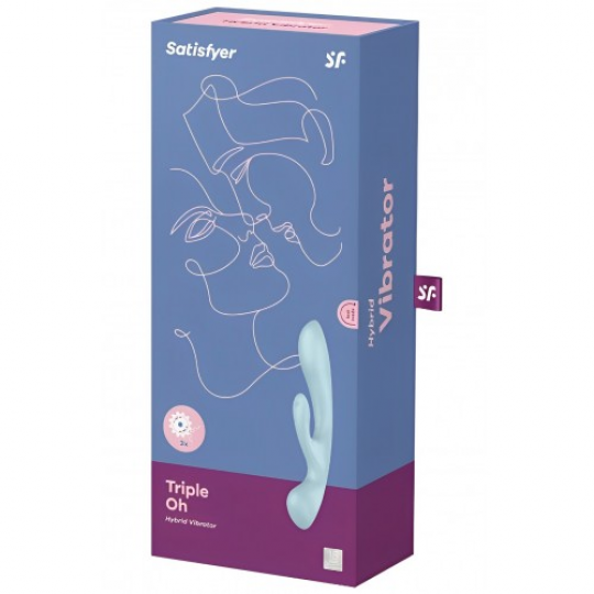 Двусторонний вибратор с клиторальным стимулятором Satisfyer Triple Oh Blue