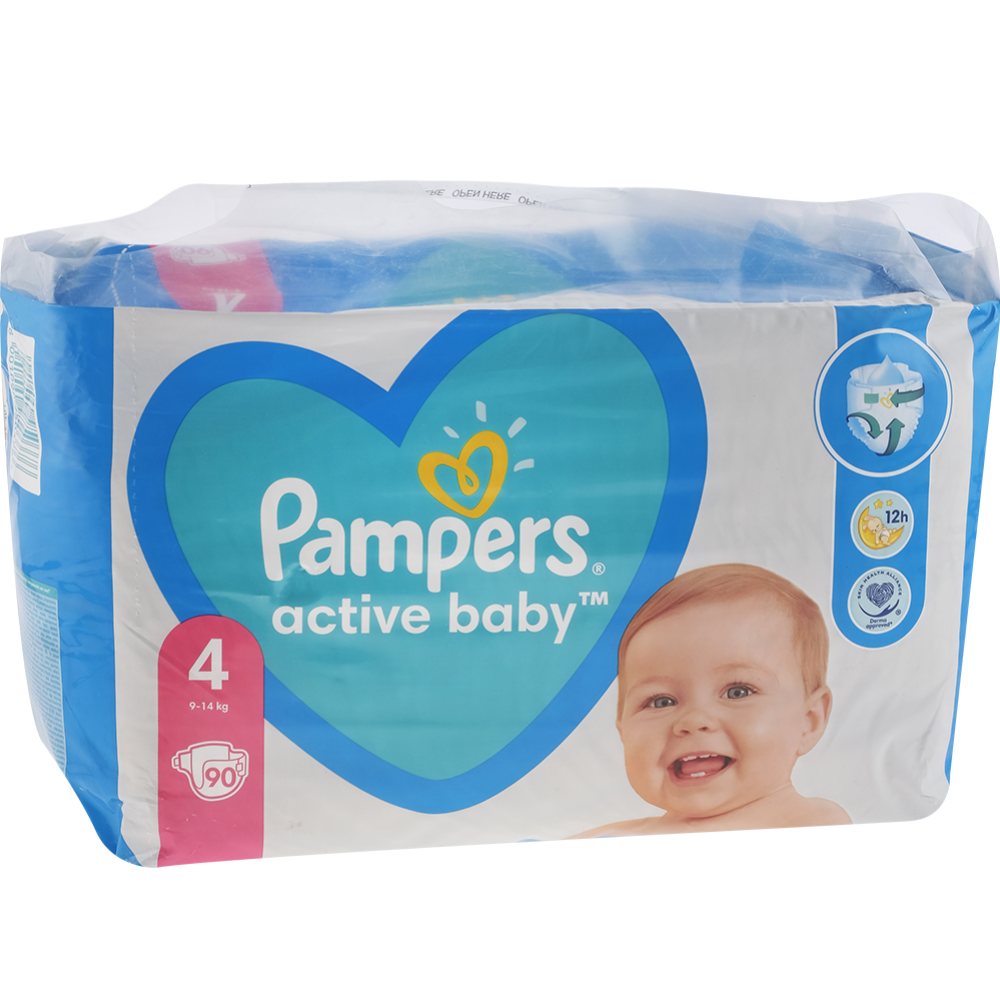 Подгузники детские «Pampers» Active Baby, Размер 4, 9-14 кг, 90 шт