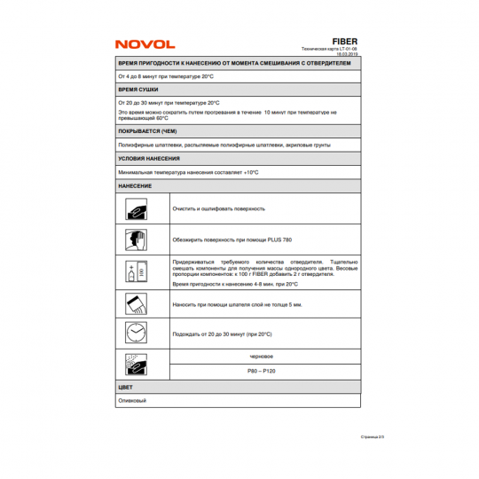 Шпатлевка с добавлением стекловолокна NOVOL FIBER - 0.6 кг