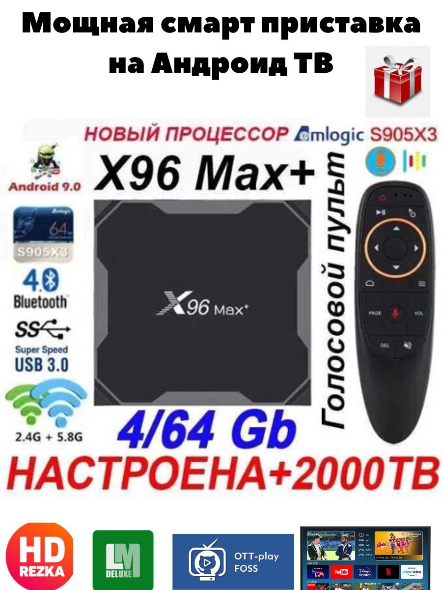 Мощная Смарт-приставка MIRU X96 Max + 4/32 + голосовой пульт