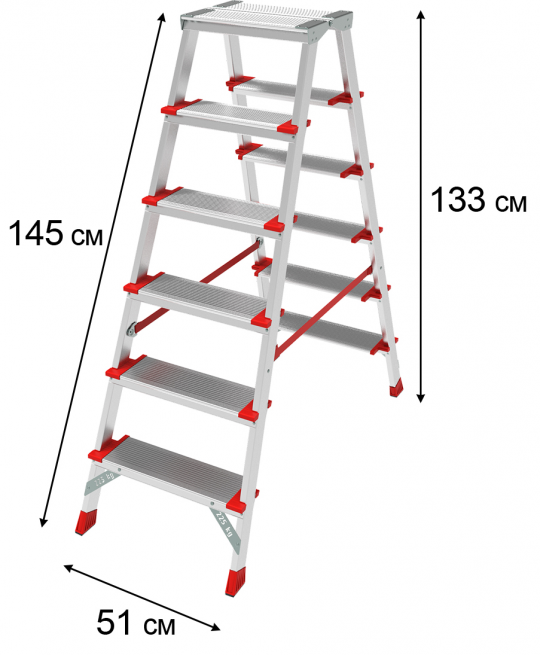Стремянка ПРОФИ, 3 года гарантии, 2x6 широких ступеней 130 мм, площадка 260 мм, NV3127, Новая высота, 3127206