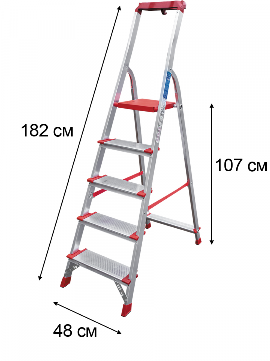 Стремянка ПРОФИ, 3 года гарантии, 5 широких ступеней 130 мм, лоток-органайзер, NV3118, Новая высота, 3118105