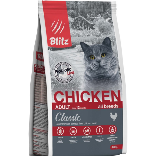 Корм для кошек «Blitz» Adult Cats Chicken, 4350, для взрослых кошек, курица, 400 г