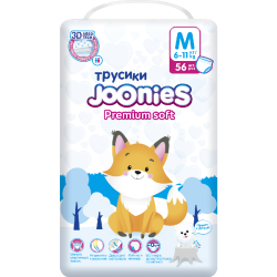 Под­гуз­ни­ки-тру­си­ки дет­ские «Joonies» Premium Soft, размер M, 6-11 кг, 56 шт