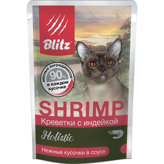 Корм для кошек «Blitz» Shrimp, 4113, креветки с индейкой, 85 г