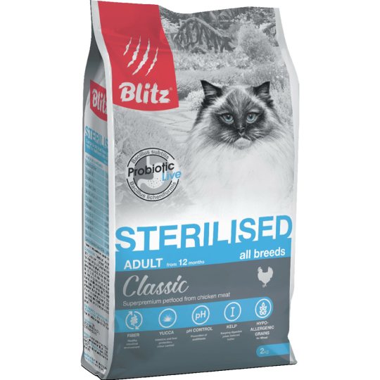 Корм для кошек «Blitz» Sterilised Cats Chicken, 4353, для стерилизованных кошек, курица, 2 кг