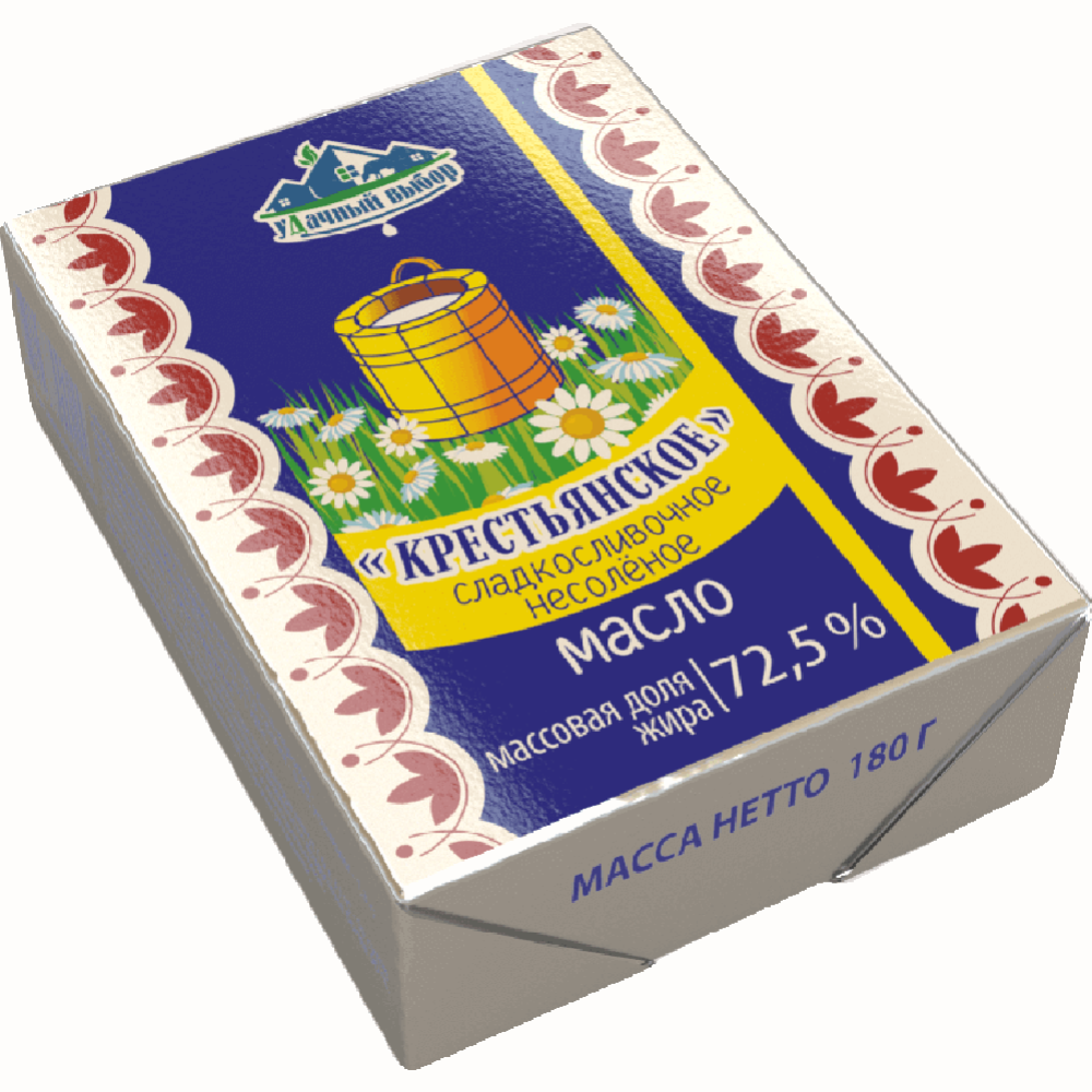 Масло сливочное «Удачный выбор» Крестьянское, несоленое, 72.5%, 180 г  купить в Минске: недорого в интернет-магазине Едоставка