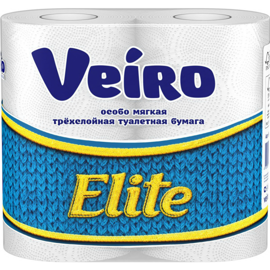 Туалетная бумага «Veiro» Elite, трехслойная, 4 рулона