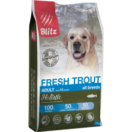 Корм для собак «Blitz» Adult Fresh Trout, 4307, низкозерновой, свежая форель, 1.5 кг