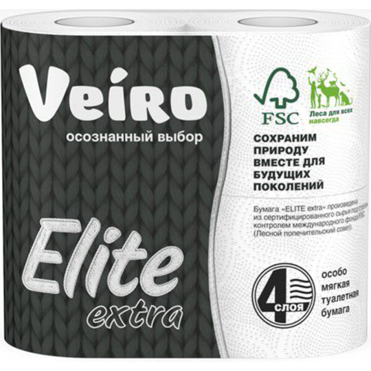 Туалетная бумага «Veiro» Elite Extra, четырехслойная, 4 рулона