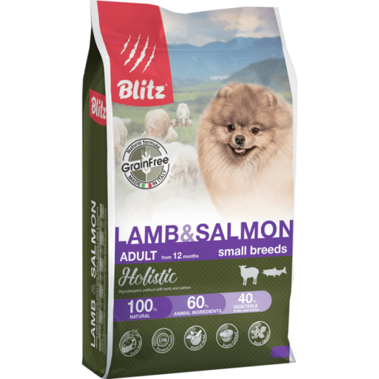 Корм для собак «Blitz» Adult Lamb&Salmon, 4255, беззерновой, для мелких пород, ягненок и лосось, 0.5 кг