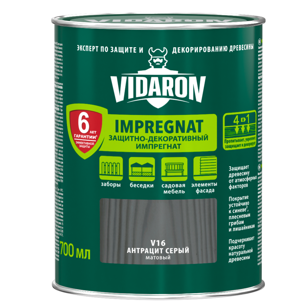 Защитно-декоративный состав «Vidaron» V16 антрацит серый, 0.7л