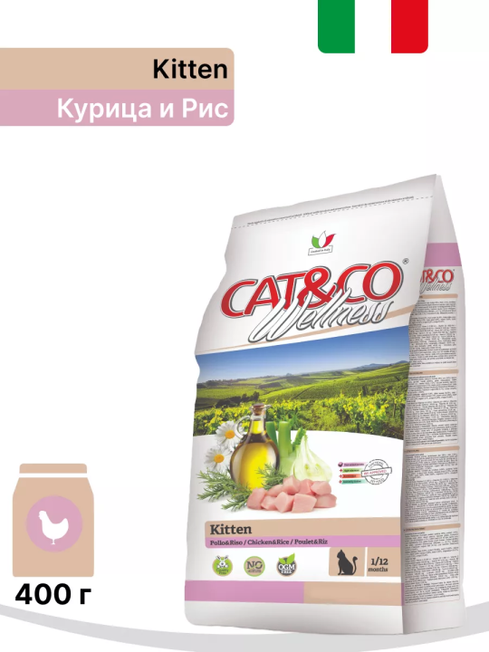 Корм для котят Adragna Cat&co Wellness Киттен Курица с рисом 0,4кг