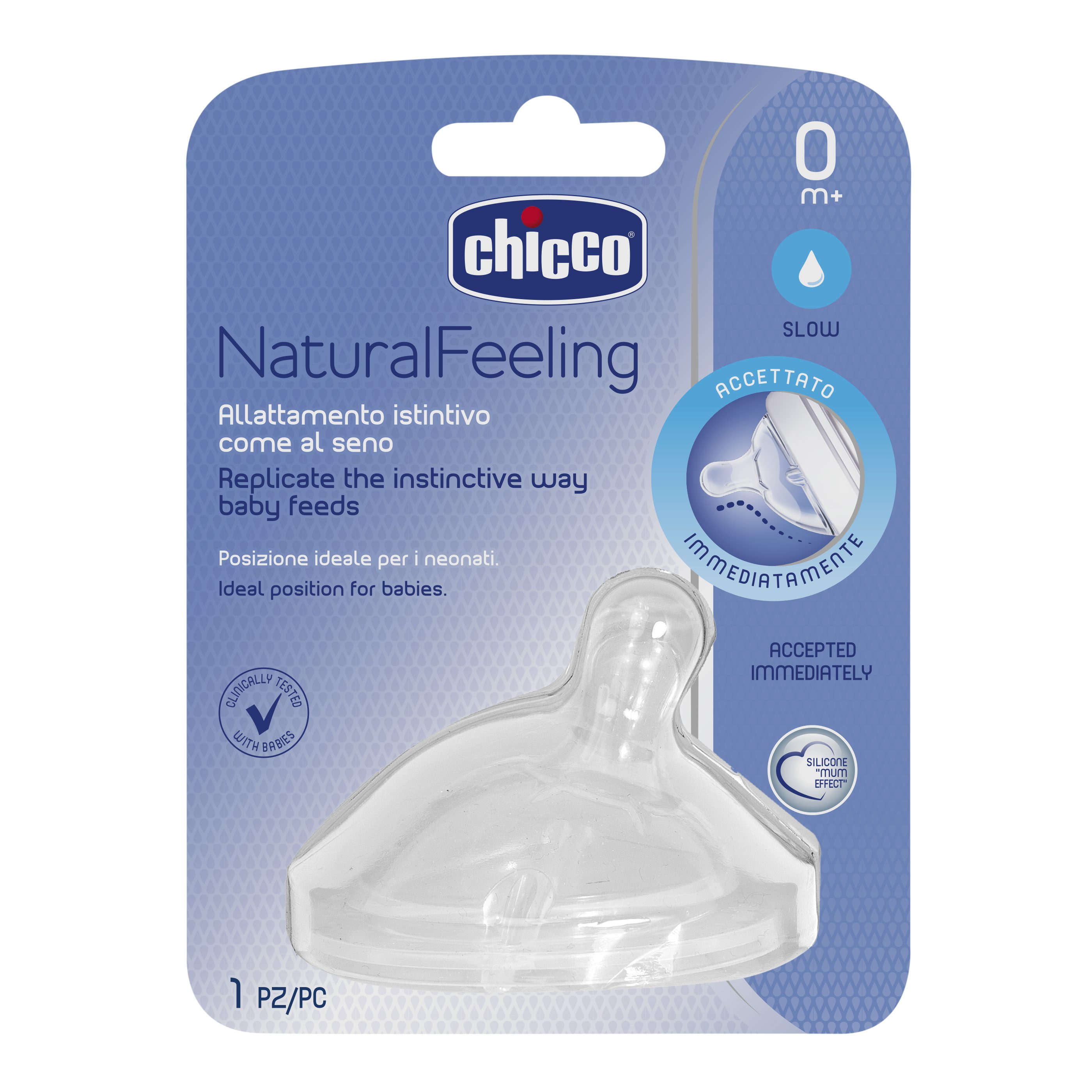 Соска для бутылочки Chicco NaturalFeeling, 0 мес+, 1 шт