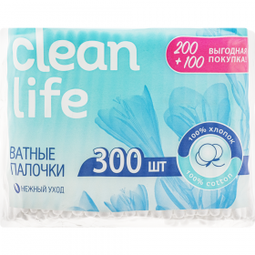 Ватные па­лоч­ки «Clean life» 300 шт