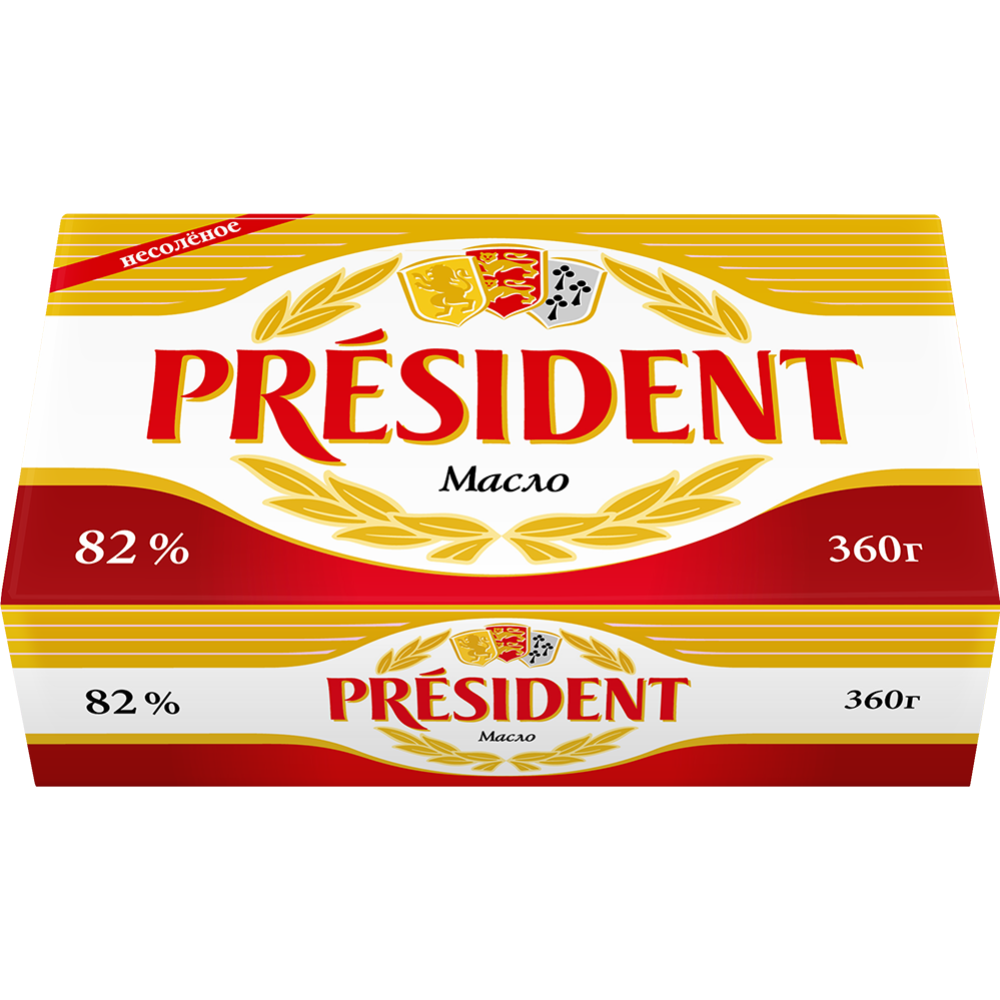 Масло кислосливочное «President» несоленое, 82%, 360 г #0
