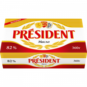 Масло кис­ло­с­ли­воч­ное «President» несо­ле­ное, 82%, 360 г