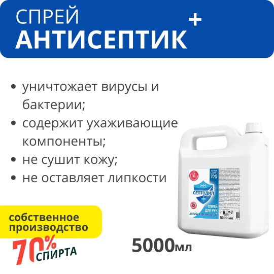 Антисептик для рук спиртовой антибактериальный 5 л Септодил Плюс