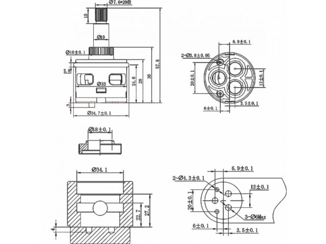 Картридж-дивертор D33 для смесителя, тип F, AV Engineering (3 выхода) (AVSSS-099)