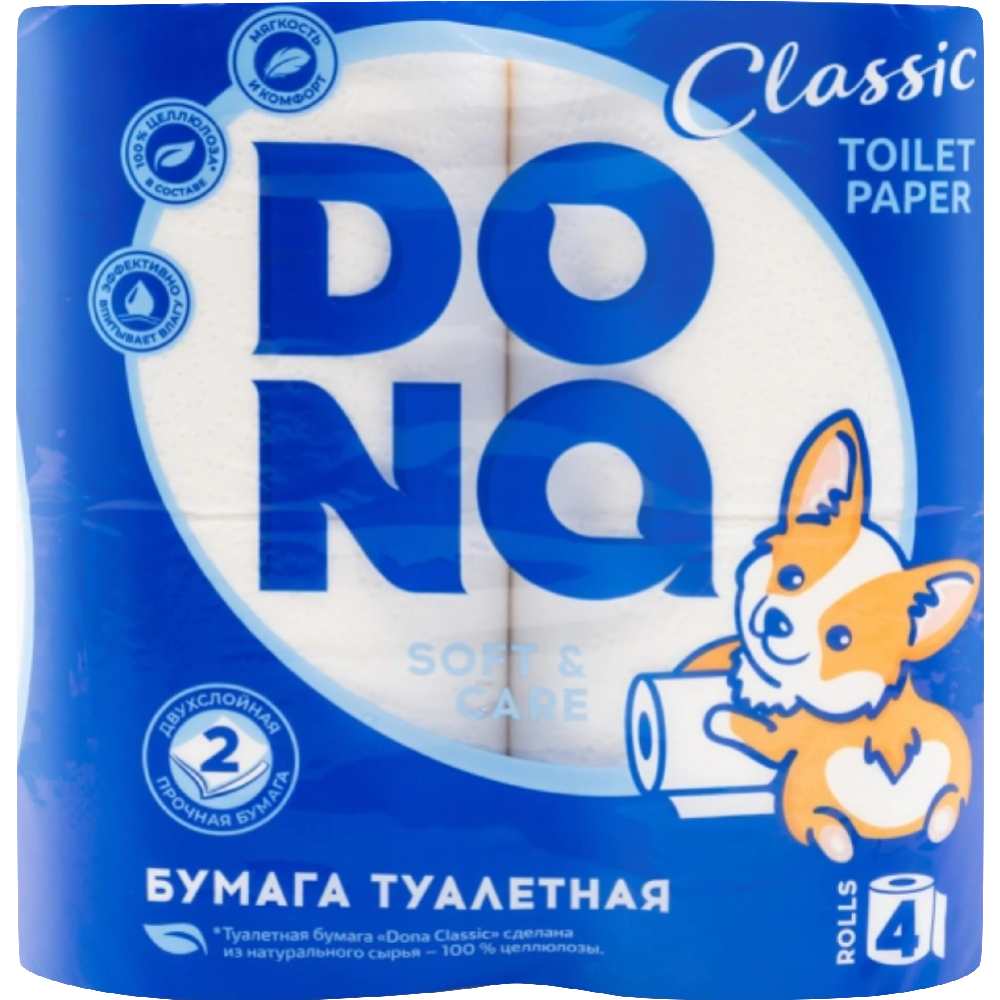 Бумага туалетная «Dona» Classic, двухслойная, 4 рулона #0