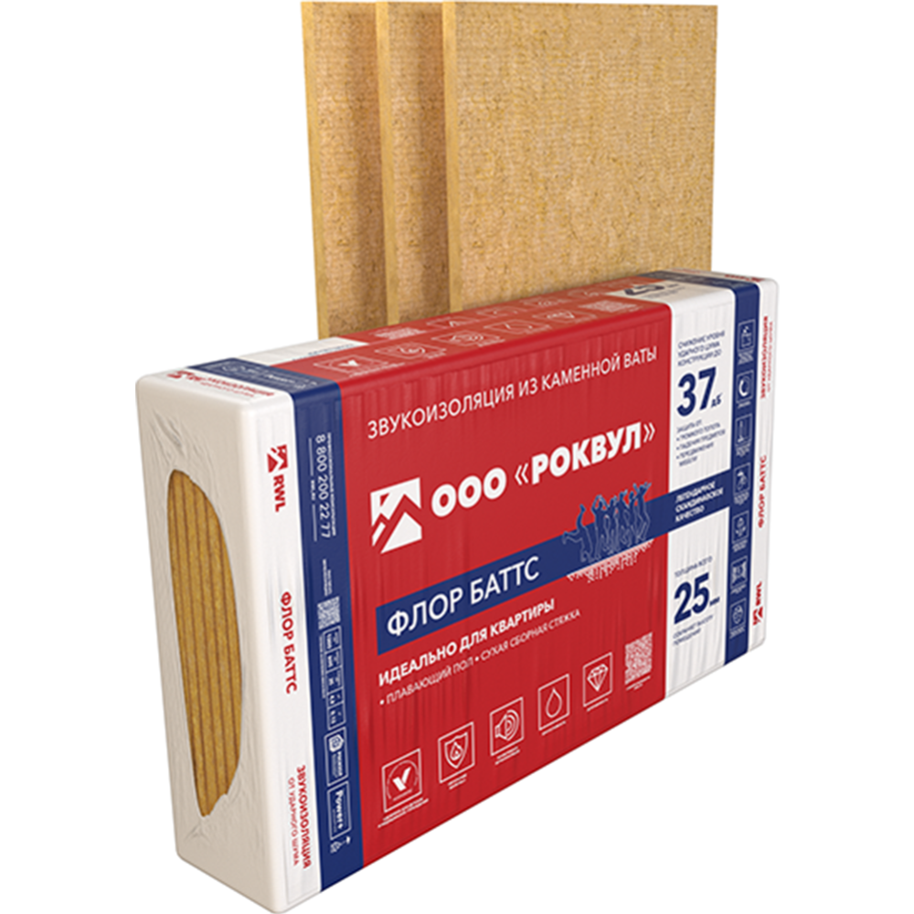 Плита теплоизоляционная «Rockwool» Флор Баттс, 100х60х2.5 см