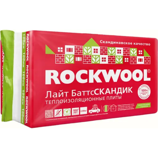 Плита теплоизоляционная «Rockwool» Лайт Баттс Скандик, 80х60х10 см