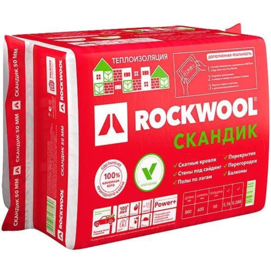 Плита теплоизоляционная «Rockwool» Лайт Баттс Скандик, 80х60х5 см