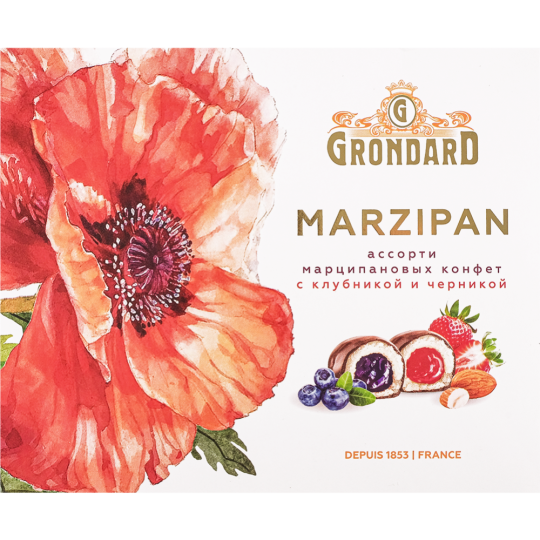 Конфеты глазированные «Grondard» Марципан, ассорти, клубника, черника, 112 г