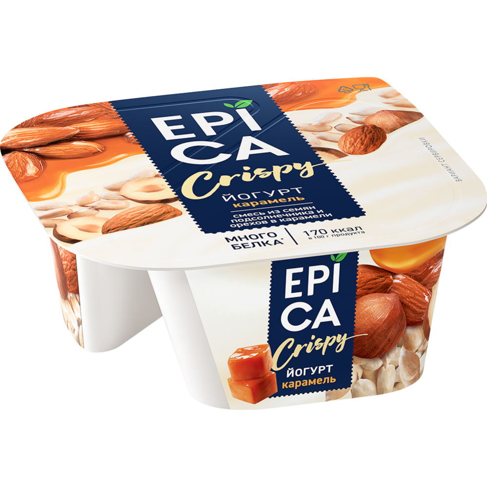 Йогурт «Epica» Crispy, семена под­сол­неч­ни­ка и орехи, 10.2%, 140 г