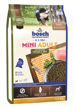 Корм для собак мелких пород Bosch Mini Adult Poultry & Millet (Бош Мини Эдалт Птица с просо) 3кг