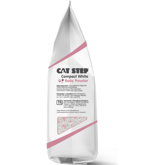 Наполнитель для туалета «Cat Step» Compact White, Baby Powder, минеральный, комкующийся, для котят, 20313013, 5 л