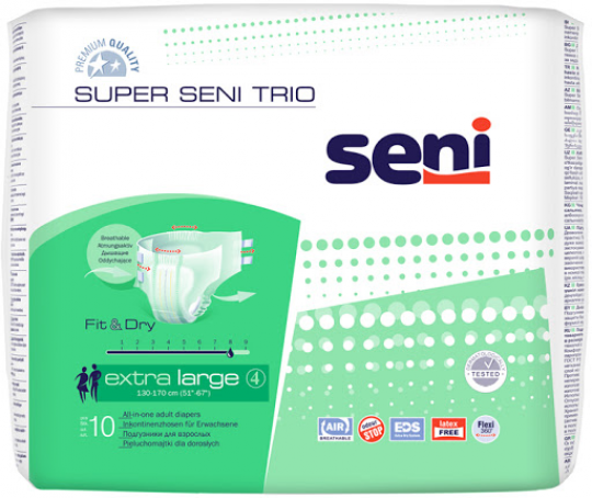 Подгузники для взрослых Seni Super Trio Extra Large 10 шт. х 6 упак.