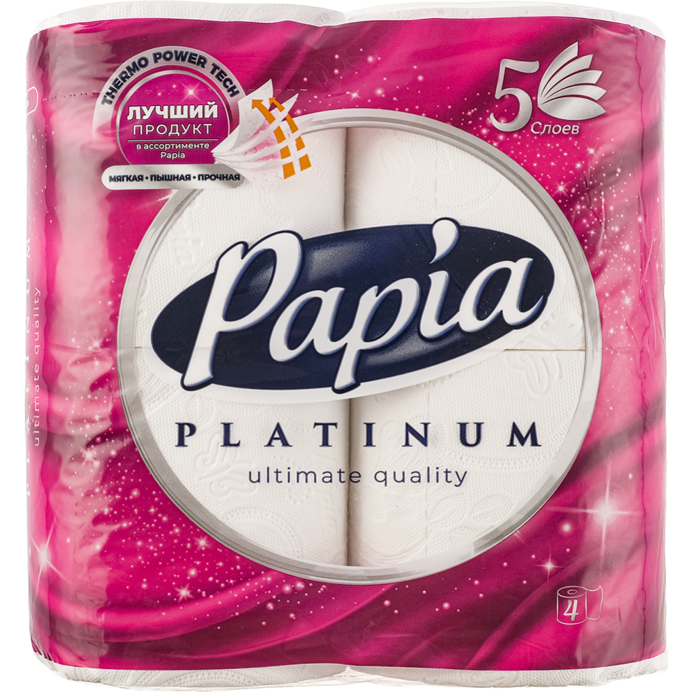 Бумага туалетная «Papia» Platinum, 5 слоев, 4 рулона