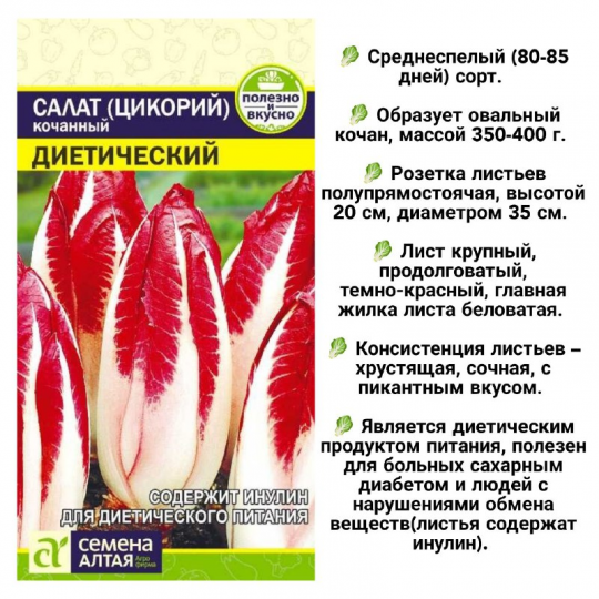 Семена Алтая, Салат Цикорий кочанный Диетический, 2 пакетика