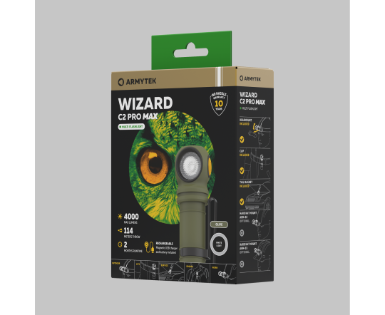 Фонарь Armytek Wizard C2 Pro MAX Magnet USB, F06701CO (4000 ЛМ) Оливковый