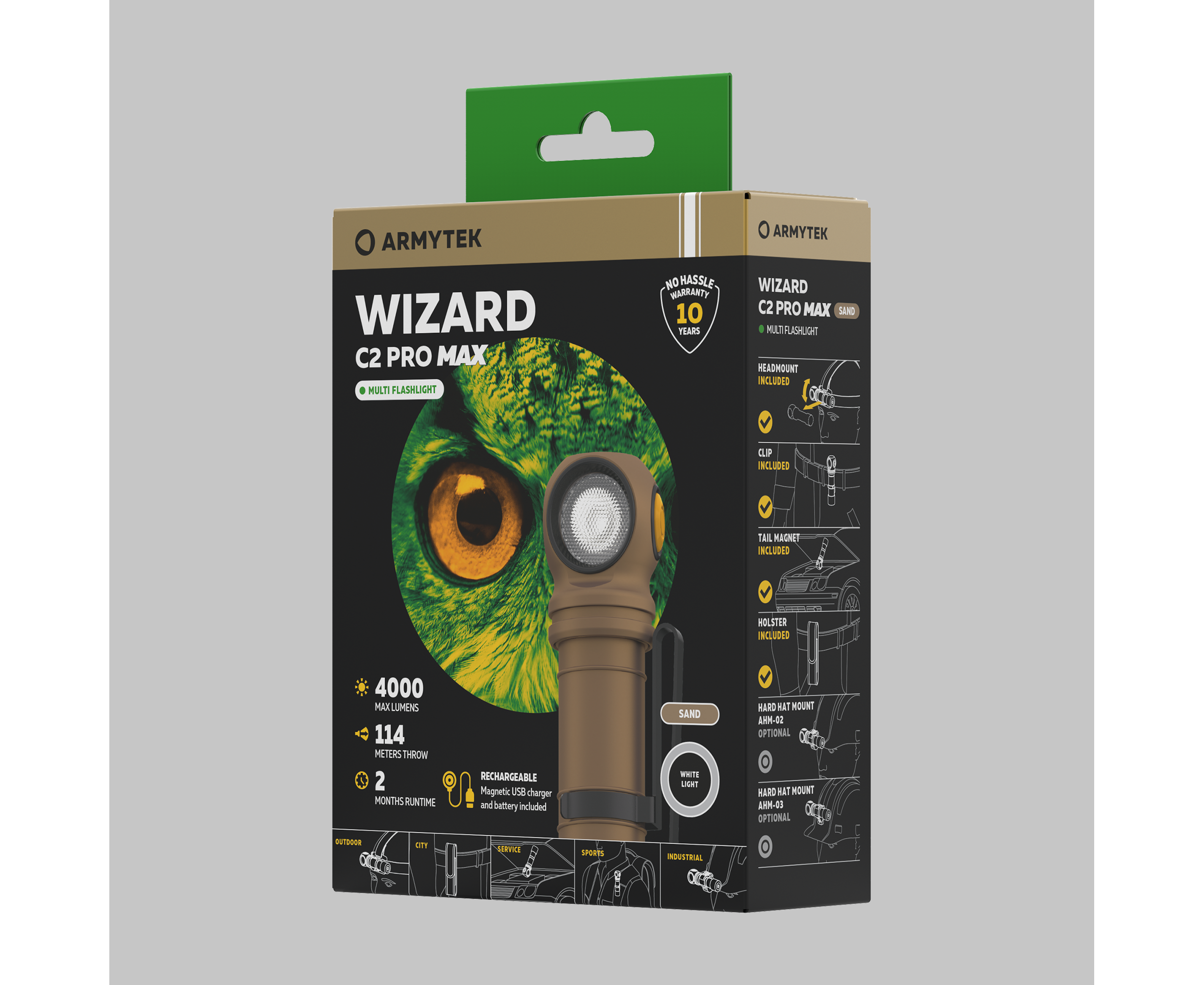 Фонарь Armytek Wizard C2 Pro MAX Magnet USB, F06701C (4000 ЛМ) Песочный